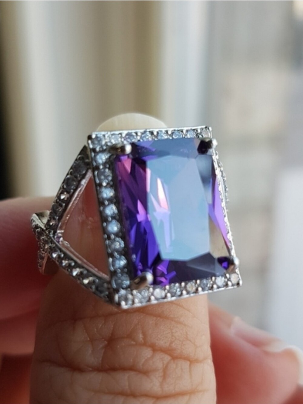 Swarovski Elements 925 Sterling Silver Amethyst Purple Statement Ring NEW